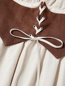 SHEIN MOD Pleated Bust Adjustable Strap Front Ruffle Sleeve Dress - Apricot - View 4