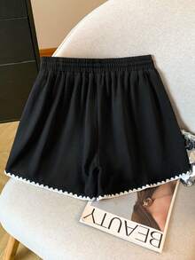 Franclia Women's Retro Y2K Style Minimalist Drawstring Waist Shorts - Black - View 2