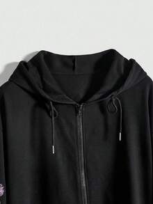 ROMWE EDITION 哥特风 Y2K 旋花、蝴蝶、盘蛇、荆棘树图案加大码黑色拉链卫衣外套，秋冬加大码女式黑色卫衣外套，圣诞节假日休闲女式卫衣外套 - 黑色 - 查看 4