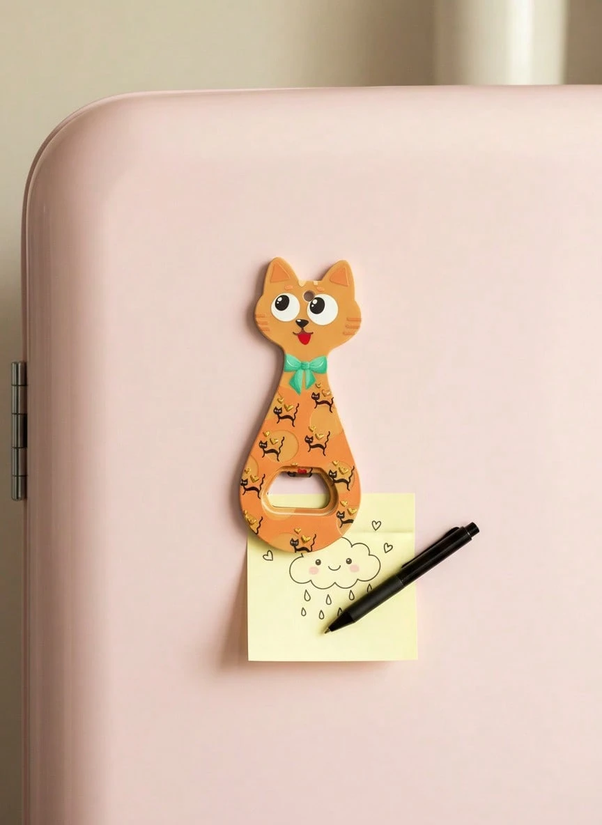 Joivida 1入組可定制的可愛貓或狗頭部壓花金箔藝術雙用瓶開器和冰箱磁鐵,適用於家居裝飾、日常使用或節日禮品