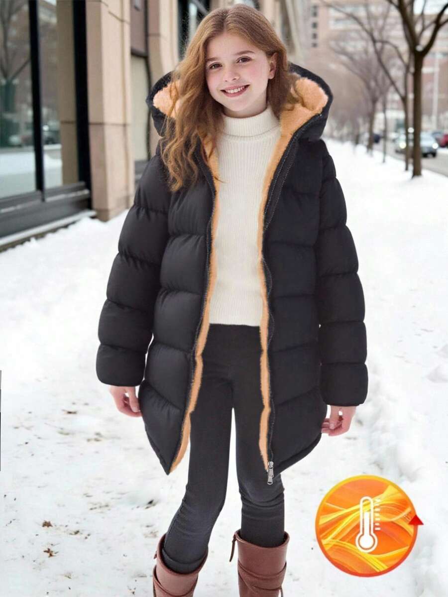 SHEIN 1 件青少年女孩休闲棉服外套，中长款，百搭秋冬