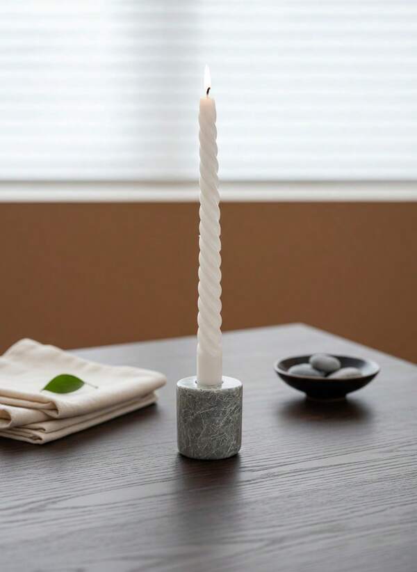 Cirelle 1pc Vintage Retro Grey Marble Candle Holder | Elegant Candlestick For Home, Dining Table, And Party Decor | Minimalist Aesthetic And Subtle Luxury Accents | Ideal Mother's Day, Graduation, And Housewarming Gift | Summer Home Refresh Decor | High-End Restaurant And Table Decor Supplies
