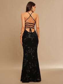 Silquee 优雅提花针织露背连衣裙 - 黑色 - 查看 7