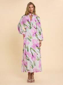 COSMINA Đầm maxi in hoa dành cho nữ, đầm maxi thanh lịch, đầm ngày Valentine, đầm dự tiệc cưới, đầm tay dài, đầm lãng mạn sang trọng, cổ chữ V, thiết kế tay raglan, đầm hở lưng, thích hợp cho các buổi họp mặt, tiệc cocktail và sự kiện. - Nhiều màu - Xem 1
