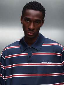 PLAYBOY X SUMWON Men's Horizontal Striped Long Sleeve Polo Shirt Boxy Fit Classic Casual Rugby Style Collared Top - Multicolor - View 3