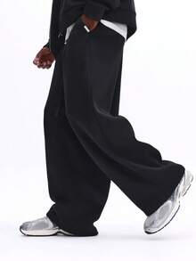 SUMWON 阔腿修身褶裥长裤 宽松版型 抽绳休闲裤 商务办公 职业装 舒适休闲 正式男装 - 黑色 - 查看 4