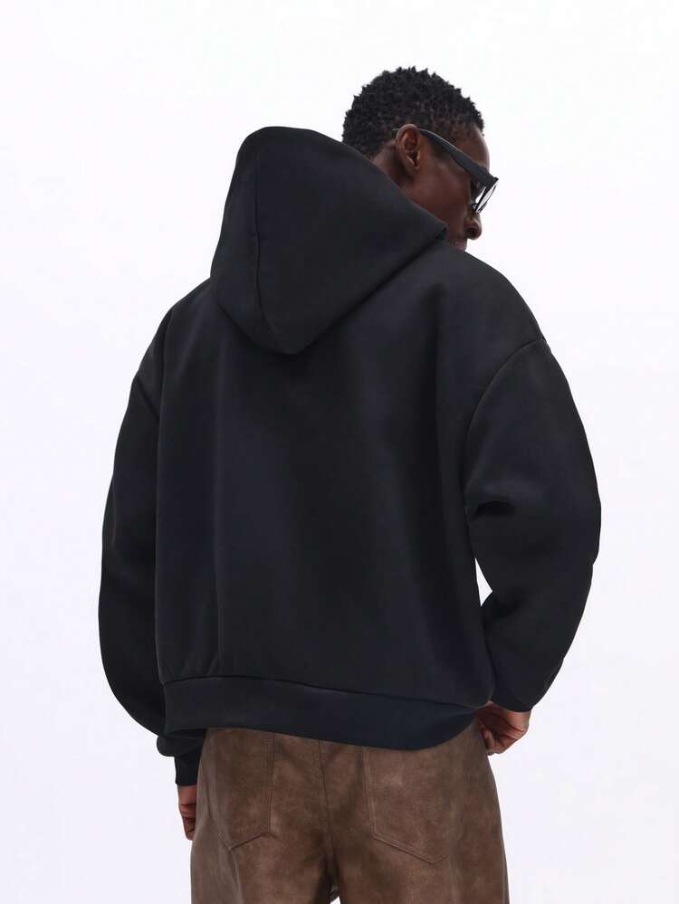 Boxy Hoodie With Chest Text Print