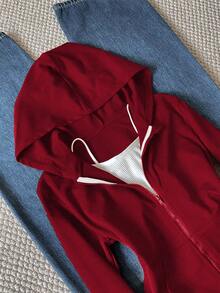 Teen GirlCasual Slim Fit Tight Cropped Sweatshirt Sweatshirt, Back To School Korean Style - Burgundy - View 3