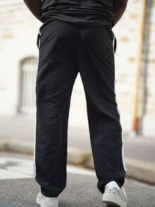 Heavens Edit 1 pièce Pantalon décontracté pour hommes avec double barre, en tissu taslon, design imprimé , convient pour la plage, les déplacements quotidiens, les sports et la remise en forme, coupe jambe droite décontractée, pour le printemps, l'été, l'automne, l'hiver, le style de rue, cadeau pour petit ami/mari, anniversaire, automne - Noir - Voir 2
