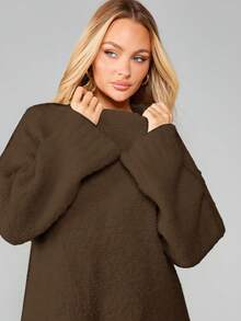 MISSGUIDED Oversized Boucle Knit Jumper Sweater For Fall Winter Casual Cozy Layering - Brown - View 6