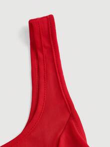 SHEIN MOD 秋季纯色宽松吊带褶皱荷叶边下摆吊带中长连衣裙，不对称下摆吊带红色多层荷叶边，西部风格 - 紅色 - 查看 3