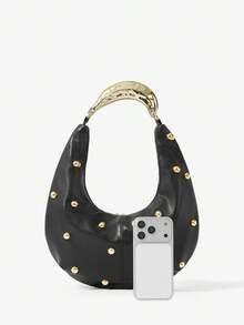 Maija Damska torba na ramię, torba typu hobo, uchwyt metalowy, PU, modna, elegancka, prosta, spersonalizowana, uniwersalna, nity, do pracy, do biura, na randkę, na co dzień, na zakupy, na popołudniową herbatę