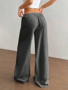 Flirla Quần ống đứng cotton cạp siêu thấp thường ngày cho nữ - Màu xám đen - Xem 2