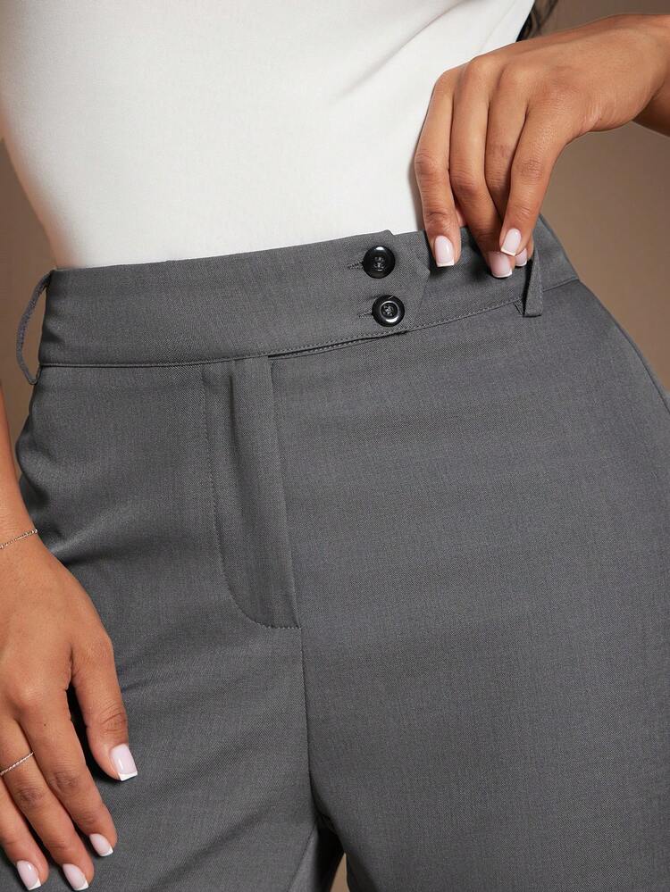 Radiana Pantalones rectos de cintura alta de color gris, de estilo minimalista y moderno, para mujer. Pantalones de cintura alta, pantalones casuales holgados, pantalones de pierna ancha, ropa de mujer de negocios casual, elegante estilo retro vintage, ropa minimalista urbana y cómoda, adecuada para salidas diarias, oficina, negocios, viajes y ocasiones formales. - Gris - Añade 4