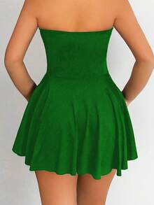 BamGleam 女士性感纯色露背吊带连衣裙，夏季 - 綠色 - 查看 2