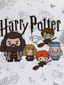 HARRY POTTER X SHEIN 女士休闲可爱卡通字母图案短袖T恤，夏季 - 白色 - 查看 4