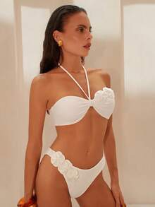 Swim Chiccia 1 Bộ bikini buộc dây màu trơn và quần tam giác - trắng - Xem 8