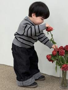 DAZY Toddler Boys' Korean Style Striped Collared Long Sleeve Sweater, Autumn/Winter