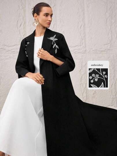 Al Najma 女士简约休闲刺绣长袍，开襟长袍，阿拉伯风格，穆斯林女式长袍，冬季奢华女式长袍