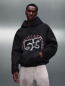 PLAYBOY X SUMWON Cropped Hoodie With Bunny Logo Print Long Sleeve Casual Sweatshirt Winter Fall Streetwear Fashion Pullover Hood - Black - View 2