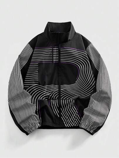 Street Life Herren Lässig Linien Muster Reißverschluss Jacke, Herbst