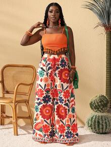 Veslaya Quần ống rộng dài in hoa dành cho nữ, thích hợp cho kỳ nghỉ lễ hội âm nhạc hoặc nghỉ dưỡng. - Nhiều màu - Xem 7