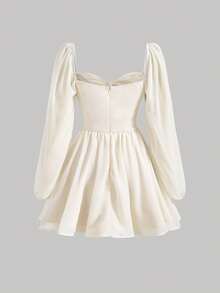 SHEIN MOD Ivory Puff Sleeve Mini Dress With Ruched Bust, Sweetheart Neckline, Flowy Skirt, Lightweight Chiffon, Romantic, Elegant, Feminine, Vintage-Inspired, Party Dress, Cocktail, Date Night, Wedding Guest, Spring, Summer, Chic, Comfortable, Breathable, Stylish, Soft Fabric, Fairycore, Classic, Special Occasion - White - View 7