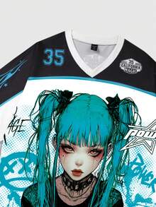 ROMWE MEN Men's Jersey Anime Print Short Sleeve T-Shirt - White - View 3