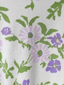 少女百搭时尚紫色花卉针织开衫 - 复古花卉提花，长袖，适合秋冬季节，柔软舒适，时尚百搭，适合日常穿着、节日庆典、外出游玩、旅行度假、居家穿着以及返校季。花卉开衫毛衣，纽扣长袖花卉衬衫，夏季外套 - 杏色 - 查看 6