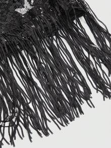 ROMWE Avant Star Sequin Tassel Fitted Mini Dress For Party - Black - View 3