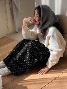 DAZY Tween Girls Polka Dot Print Wide Leg Jeans, Fall - Black - View 5