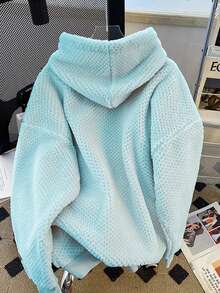 INAWLY Plus Size Women's Solid Color Long Sleeve Fleece Drawstring Hooded Sweatshirt, Autumn/Winter - Baby Blue - View 2