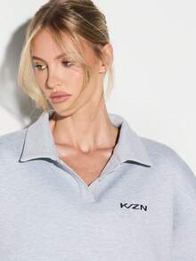Sudadera con cuello de KIZN de color gris claro jaspeado con estampado de logotipo, manga larga, casual - Gris - Ver 6