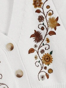 ROMWE Hippie Women's Cottagecore Bohemian Embroidered Cardigan - White - View 2