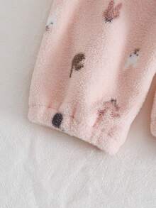 2pcs/Set Baby Girls Pajamas-Pajama Set Crew Neck Long Sleeve Top And Pants Pink Bunny Head Print Lace Collar Button Front Elastic Cuffs Four Season 2026 New Year Essential Baby Girls Clothes Baby Sleep Wear Set Baby Pj Set - Pink - View 8