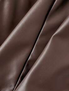 SHEIN MOD 棕色 PU 超高腰复古宫廷风格喇叭裙，配仿珍珠纽扣 - 适合各种场合：学院风、约会、派对、节日、茶会、生日 - 摩卡棕 - 查看 5