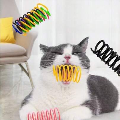 4/8/12/16/20/24/28/32/40 件彩色弹簧猫玩具，适合室内玩耍 - 互动创意猫玩具，可消磨时间并保持健康，坚固耐用的塑料弹簧拍咬狩猎小猫玩具，可进行有趣的锻炼