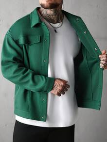 SLATEMANN Men's Casual Minimalist Solid Color Jacket, Autumn/Winter - Dark Green - View 4