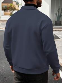 Manfinity CasualCool Áo khoác nam màu trơn đơn giản, thoải mái khi đi làm hàng ngày, có khóa kéo - Màu xanh hải quân - Xem 2