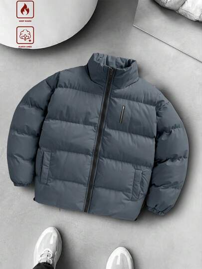 Manfinity Hypemode Abrigo acolchado con cuello alto y cremallera para hombre, unicolor, otoño/invierno