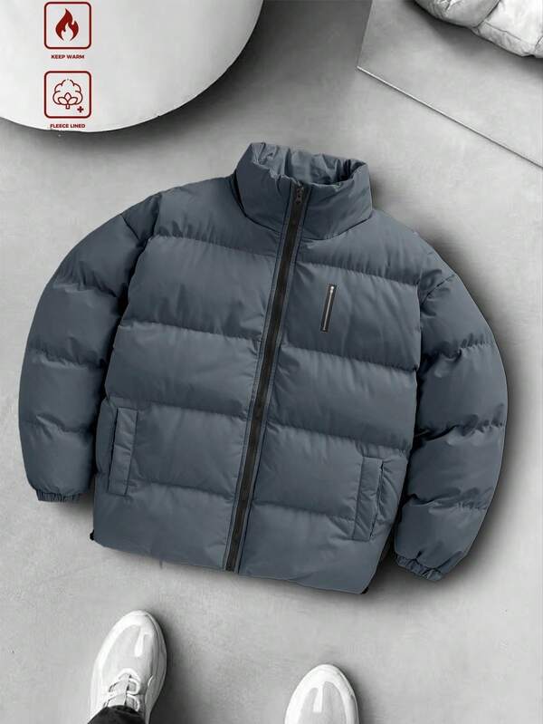 Manfinity Hypemode Abrigo acolchado con cuello alto y cremallera para hombre, unicolor, otoño/invierno