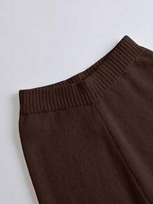 Franclia 2pcs/Set Women Casual Loose Fashion Elegant Commuting High-Quality Knitted Sweater Set, Autumn/Winter - Chocolate Brown - View 6