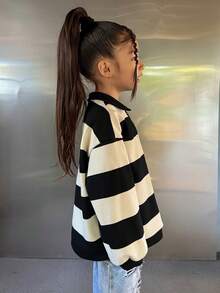 DAZY Young Girl' Striped Knit Collared Sweatshirt, Fall - Black and White - View 7
