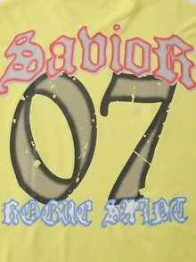 ROMWE MEN Spring Casual Graphic Men'S Angel Letter Print Crew Neck Long Sleeve T-Shirt, Loose Fit - Yellow - View 6