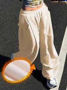 DAZY Women's Solid Color Loose Pleated Sweatpants, Casual Sports Pants, Thermal Lined, Thick For Autumn/Winter - Beige - View 4