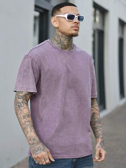 Devon Thys 男士水洗休闲风创意卡通图案短袖T恤，日常穿着舒适，适合夏季外出居家