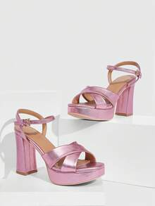 CUCCOO SZL Women's Casual Solid Color Thick Heel Platform Sandals For Christmas