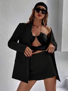 Aveloria Modichic Women Commuting Solid Double Breasted Blazer  - Black - View 7