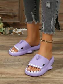 Sandalias para mujer diseño divertido tiburón punta abierta sin cordones suela gruesa estilo casual para verano playa hogar - Morado - Ver 2