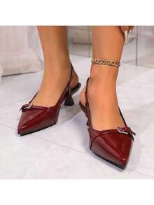 Sandalias Baotou: tacones de aguja franceses, diseñados exclusivamente para la mujer elegante. Tacones de aguja finos combinados con vestidos. Tacones de aguja con hebilla, tacones de aguja abiertos por delante, diseñados específicamente para mujeres. - Burdeos - Ver 3